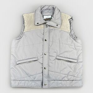 Fieldmaster Puffer Vest Men L Gray Corduroy Shoulder Vintage Outdoor Winter